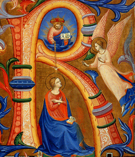 Fra Angelico - Annunciation to Mary, On Parchment from a Missal, Museo di San Marco dell'Angelico, Florence, Italy, 1435.